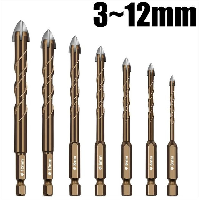 Kreuz-Sechskant-Lochsäge Set aus Dreieck-Legierung für Fliesen, Glas, Metall, Keramik und Holz, Durchmesser: 3 mm, 4 mm, 5 mm, 6 mm, 8 mm, 10 mm, 12 mm - Bild 1