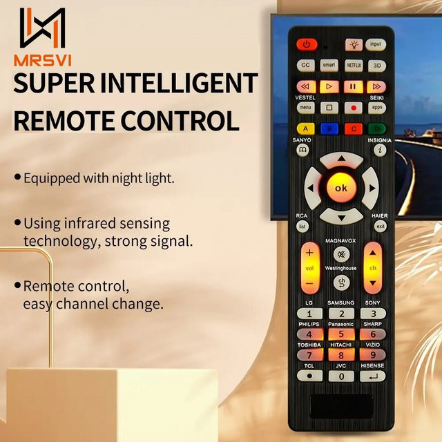 MRSVI Universal-Ersatzfernbedienung RC-G008 mit Hintergrundbeleuchtung für Infrarot-TV in Schwarz - Bild 1