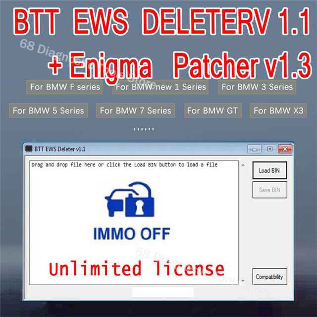 BMW Immo Off BTT EWS Deleter V5.0 mit Enigma Patcher V5.0 Unbegrenzte Lizenz für BMW Diagnosewerkzeug - Bild 1