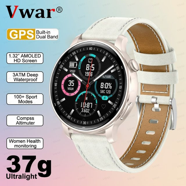 Vwar Smartwatch für Damen und Herren mit GPS, HD AMOLED-Bildschirm, Herzfrequenzmessung und Bluetooth-Anruffunktion, IP68 wasserdicht, Farbe: Pink, Gewicht: 37g - Bild 1