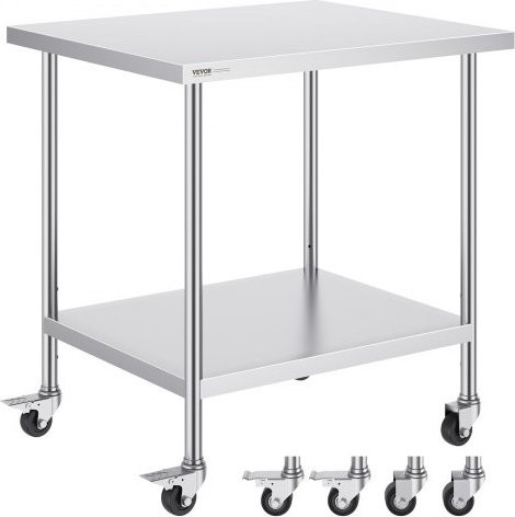 VEVOR Arbeitstisch aus Edelstahl in Silber mit 4 Rollen und 3 einstellbaren Höhenstufen, B/T/H: 76,2 x 91,4 x 95,46 cm - Bild 1