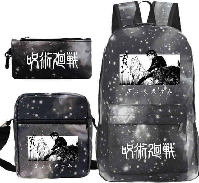 3-teiliges Schulrucksack-Set für Schüler in Schwarz aus Oxford-Stoff mit Schultasche, Schultergurt und Federmäppchen - Bild 1