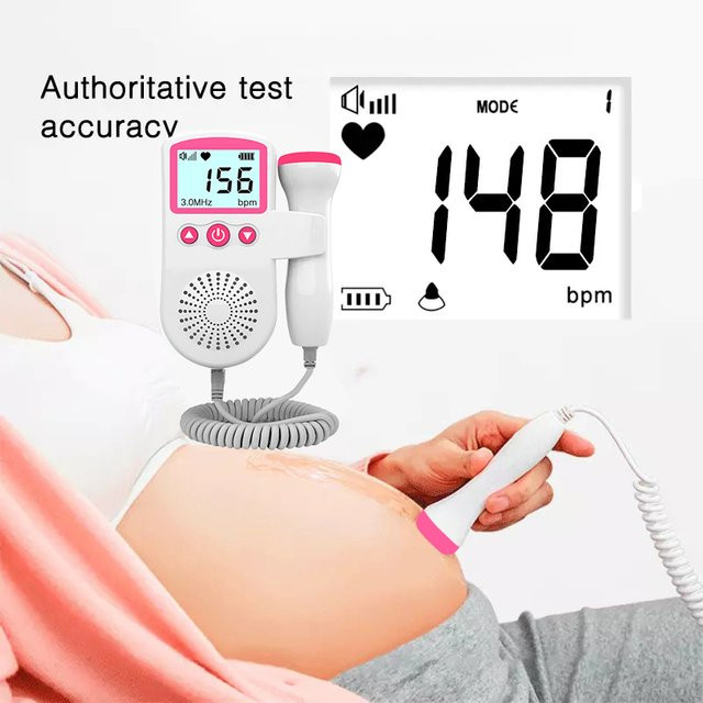 Fireurus Fetal-Doppler 3,0 MHz zur Messung der Herzfrequenz deines Babys, Sonar-Doppler-Stethoskop für zu Hause, Pink/Weiß - Bild 1