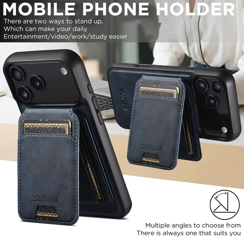 SUTENI 2-in-1 Magnet Kunstleder Handyhülle mit Kartenhalter und Ständer für iPhone 17 Pro Max 16 15 14 13 12, Farbe: Braun, Wireless Charging kompatibel - Bild 5
