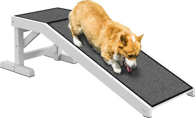 PawHut Haustierrampe aus Kiefernholz mit rutschfestem Teppich für Hunde bis 30 kg, Weiß-Grau, B/T/H: 125 x 40 x 35,5 cm - Bild 1