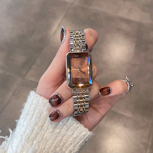 CILOA Armbanduhr Damen, Edelstahl, Roségold, Grün, Rechteckig, Analoguhr - Bild 1