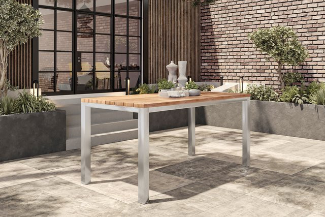 OUTFLEXX Esstisch aus Edelstahl und recyceltem Teak in Silber/Braun, B/T: 200 x 100 cm - Bild 1