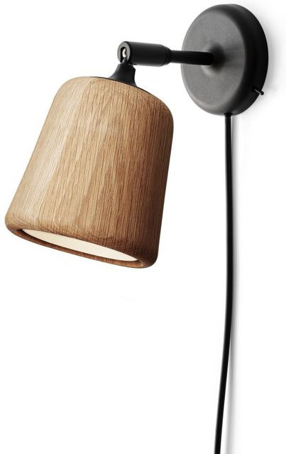 New Works Material The Original Wandleuchte aus Metall und Holz in Schwarz und Braun, dimmbar mit E14 Leuchtmittel - Bild 1