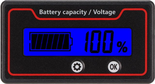 Igeteck Batteriemessgerät mit LCD-Anzeige und Lichtalarm zur Anzeige der Batteriekapazität und Spannung für Elektrofahrzeuge in Schwarz und Bunt - Bild 1
