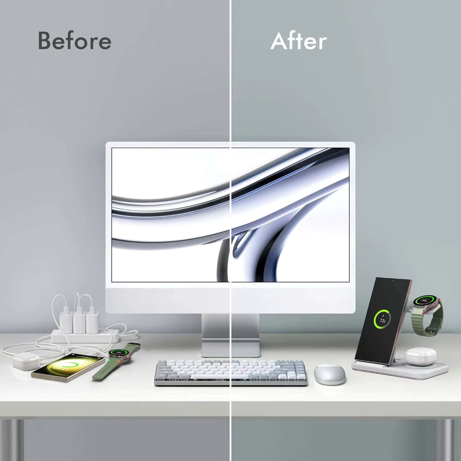 3-in-1 faltbare kabellose Ladestation für Samsung Galaxy S25 S24 S23 S22, Galaxy Watch und Buds in Schwarz - Bild 4