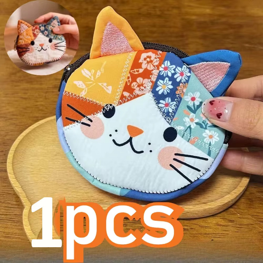 Japanischer Farbblock-Geldbeutel mit Katzenmotiv als niedliche Kosmetiktasche und Schreibwaren-Organizer in Multicolour - Bild 5