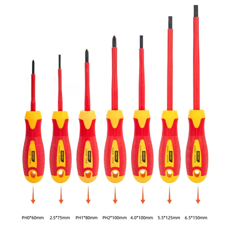 Deli isoliertes Schraubendreher-Set für Elektriker mit Schlitz und Phillips, magnetische VDE-Spitzen, Farbe: Rot - Bild 1