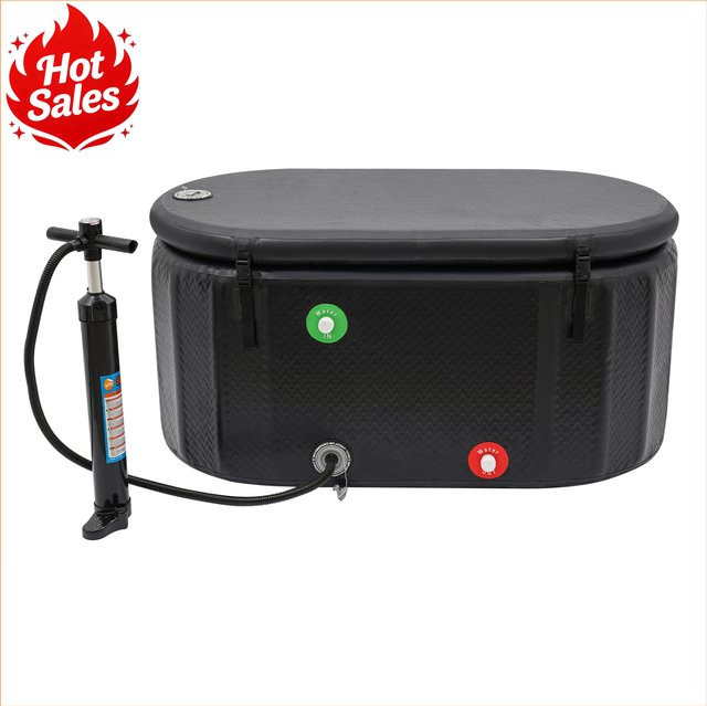 Bymaocar Tragbare Aufblasbare Eisbadewanne Kaltwasser-Tauchbecken in Schwarz für Erwachsene aus PVC-Gummi mit Luftpumpe und Reparaturset zur Muskelregeneration, B/T/H: 132 x 70 x 62 cm - Bild 1