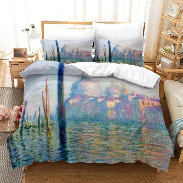 Bettwäscheset Binchi Outdoor Product mit Monet Ölgemälde Regenschirm Mädchen Design, Polyester Microfaser, Mehrfarbig, B/H: 135 x 200 cm - Bild 1