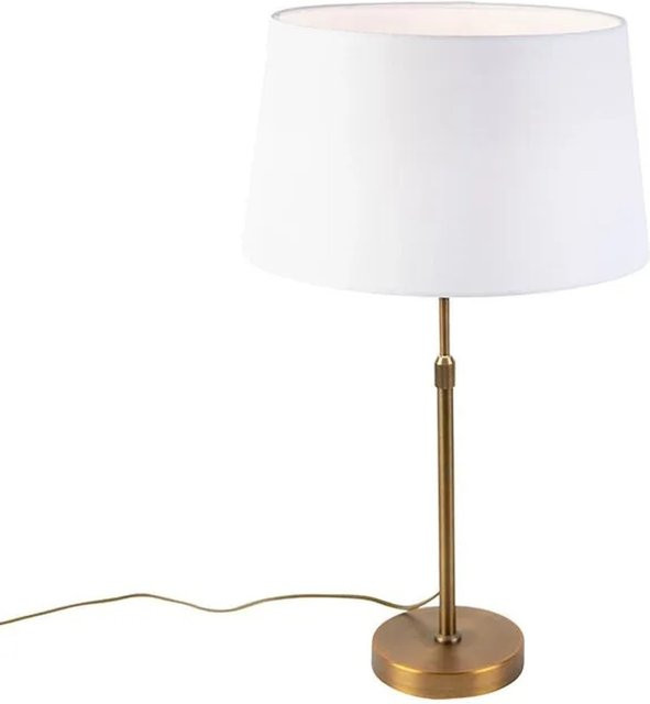 QAZQA Tischlampe Bronze mit weißem Leinenschirm, dimmbar und höhenverstellbar, Höhe: 35 cm - Bild 1