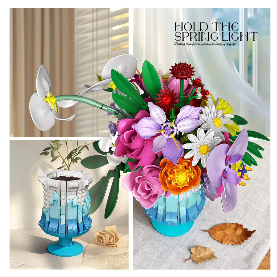 AMAZINGBLOKS Konservierte Blumen Bausteine Rose Daisy Lily Bouquet, 956 Teile, ab 14 Jahren - Bild 2