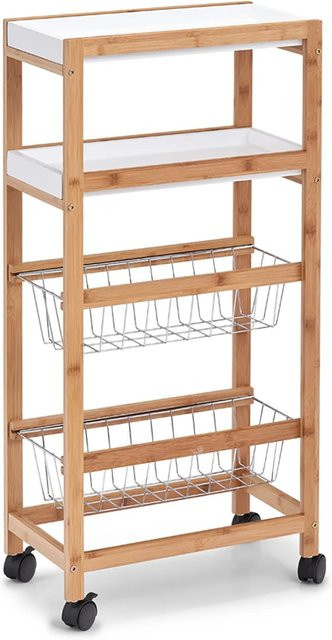 Zeller Nischen-Rollwagen aus Bambus, MDF und Metall in Weiß-Natur, B/T/H: 82,5 x 22 x 40 cm - Bild 1
