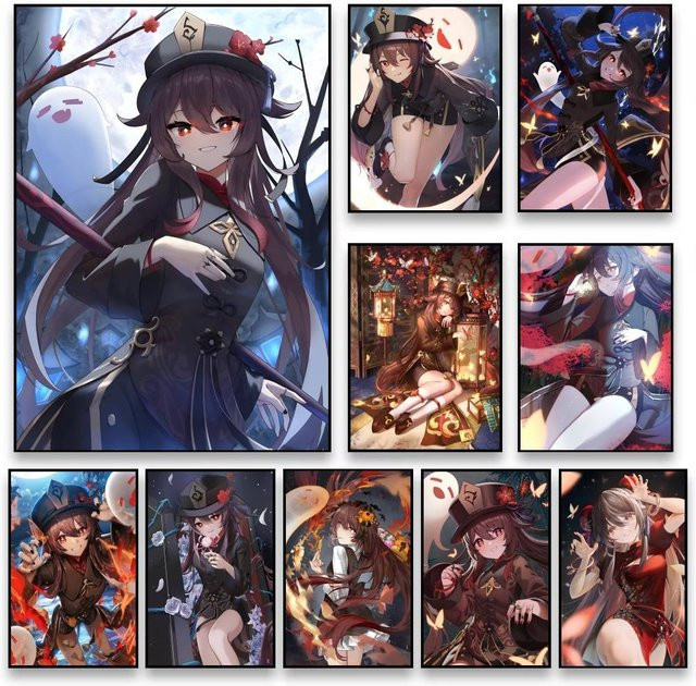 Kayou Genshin Impact Hu Tao Wandkunst-Poster, selbstklebend, Mehrfarbig, B: 20,0 cm, H: 20,0 cm, T: 15,0 cm - Bild 1