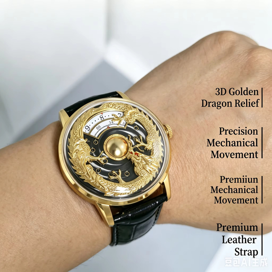 MechJazz Herrenuhr, Automatik, Lederarmband, Saphirglas, Gold - Bild 3