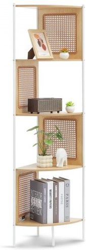 VEVOR Rattan Eckregal mit 5 Ebenen als Leiterregal aus Metall und Rattan, schmales Standregal für Büro, Bibliothek oder Arbeitszimmer, Farbe: Beige/Braun, B/T/H: 35,5 x 35,5 x 156,5 cm - Bild 1