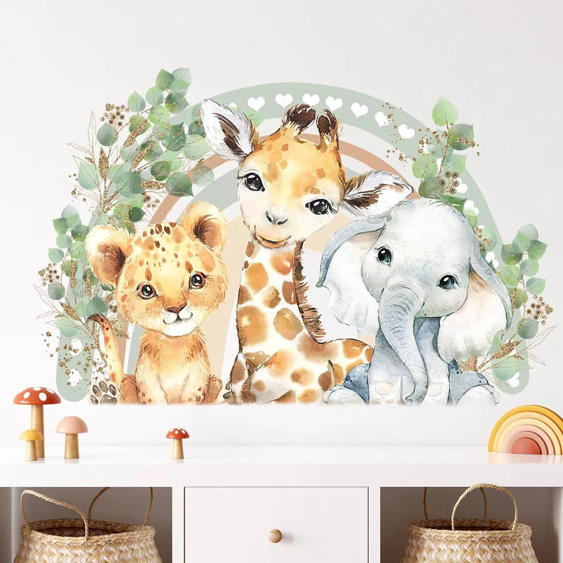 BRUP Wandaufkleber mit Cartoon Löwe Giraffe und Elefant für Kinderzimmer und Schlafzimmer, Multicolor - Bild 2