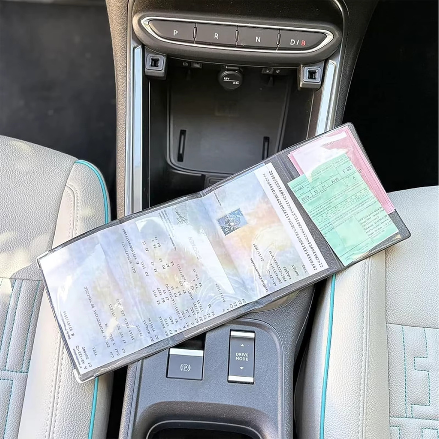 4-fach faltbare Auto-Dokumentenmappe in Schwarz aus PVC für Fahrzeug-Dokumente, Versicherung und Reisepässe - Bild 4