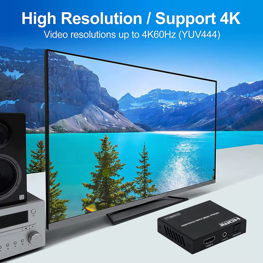 VBDWRM HDMI Audio Embedder 4K 60Hz HDMI 2.0 Audio Inserter mit AUX und Digital Toslink zu HDMI Konverter, 18Gbps, Schwarz - Bild 4