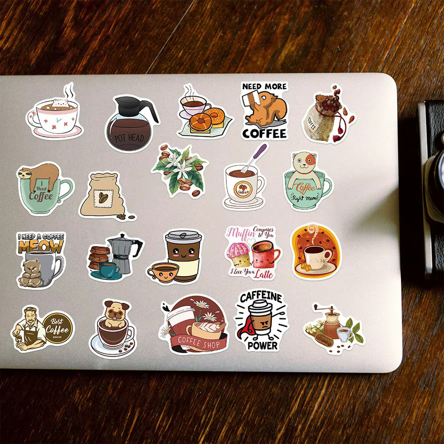 50 Stück Cartoon Kaffee Aufkleber in Multicolour für DIY Schreibwaren, Laptop und Koffer - Bild 2
