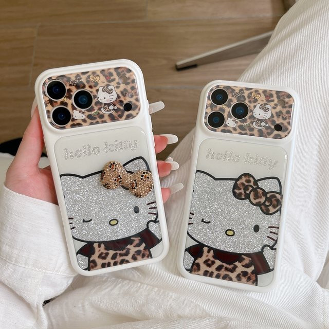 Sanrio Hello Kitty Handyhülle mit Leopardenmuster und Schleife für iPhone 17 16 15 14 Pro Max, Stoßfeste Hartschale, Mehrfarbig - Bild 1