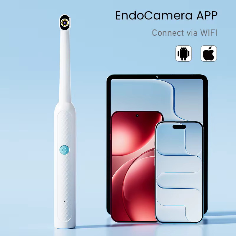 VISHRT Handheld WIFI Endoskop Videokamera HD1080P mit 8 LEDs und USB-C Aufladung in Weiß - Bild 2