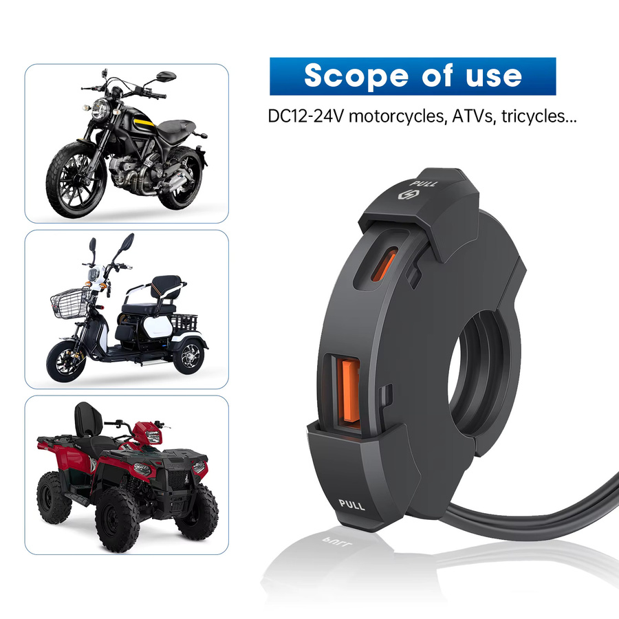 Wasserdichtes Motorrad USB Ladegerät mit 48W Quick Charge PD und QC3.0 für Lenker-Montage, Schwarz, 12V-24V Power Adapter mit USB-C - Bild 4
