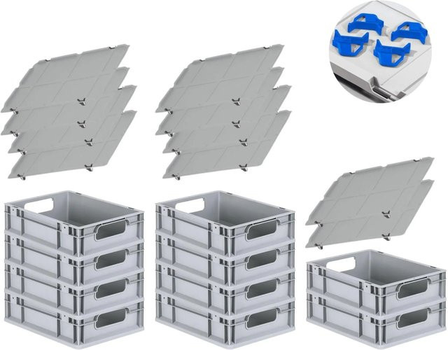 PROREGAL Spar Set mit 10x Eurobox Nextgen Economy in Blau inklusive Auflagedeckeln und 4x Schiebeschnappverschlüssen, H x B x T: 12 x 30 x 40 cm - Bild 1