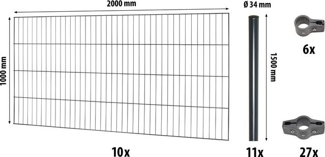 Floraworld Einstabmatten Zaunset Classic Anthrazit, pulverbeschichtet aus Stahl, Höhe: 100 cm, Breite: 2000 cm - Bild 1