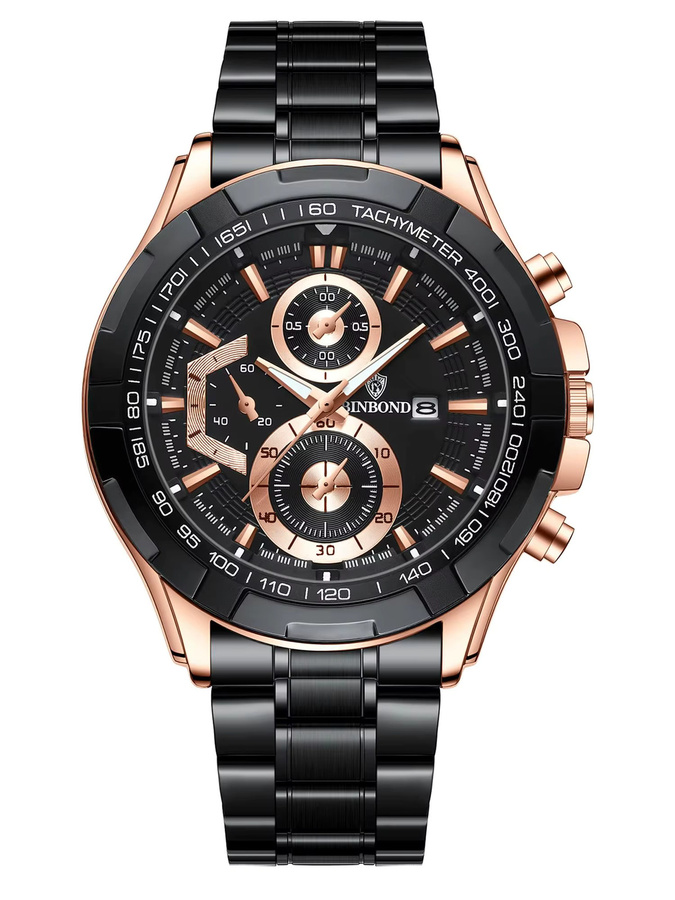 BINBOND Armbanduhr Edelstahl, Quarz, Schwarz, Herren - Bild 7