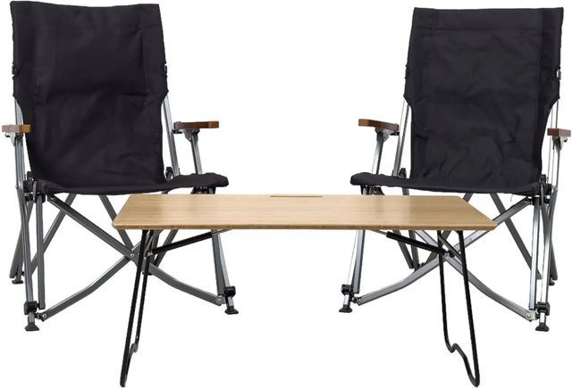 Osoltus Camping Set bestehend aus einem Tisch und zwei Sesseln in Schwarz mit Bambus und Aluminium - Bild 1