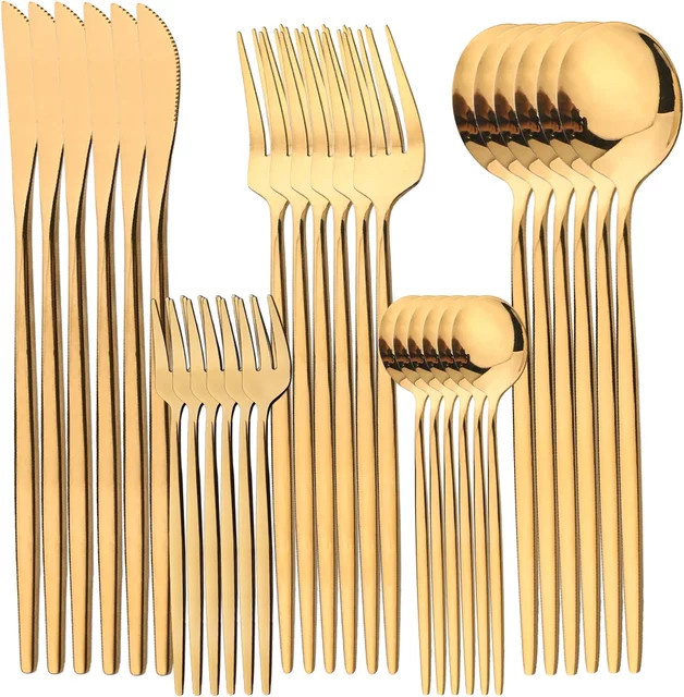 JAOER 30-teiliges Besteckset aus Edelstahl in Gold und Silber, poliertes Besteckset mit Messern, Gabeln, Löffeln und Teelöffeln - Bild 1
