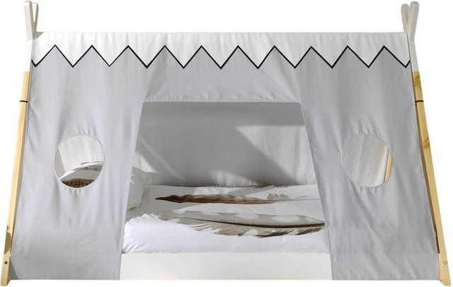 Vipack Tipi Kinderbett aus massiver Kiefer mit Textilzeltdach in Natur und Weiß, Liegefläche B: 90 cm, L: 200 cm - Bild 1