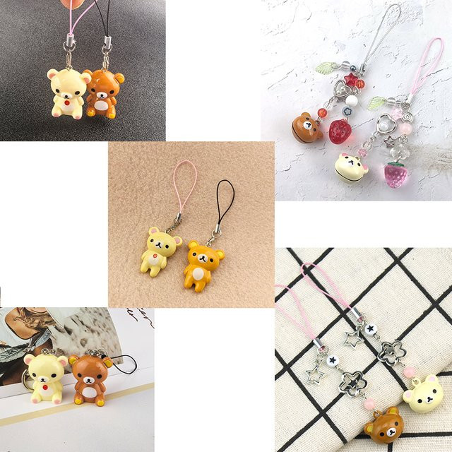 YUMEI Schlüsselanhänger, Rilakkuma Bär, Glocke, Perlen, 2 Stück - Bild 1