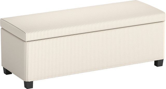HOMCOM Sitzbank mit Stauraum in Cord-Optik, Polsterbank mit Stahlbeinen, Truhenbank für Wohnzimmer, Schlafzimmer oder Flur, Beige, B/T/H: 112 x 42 x 40 cm - Bild 1