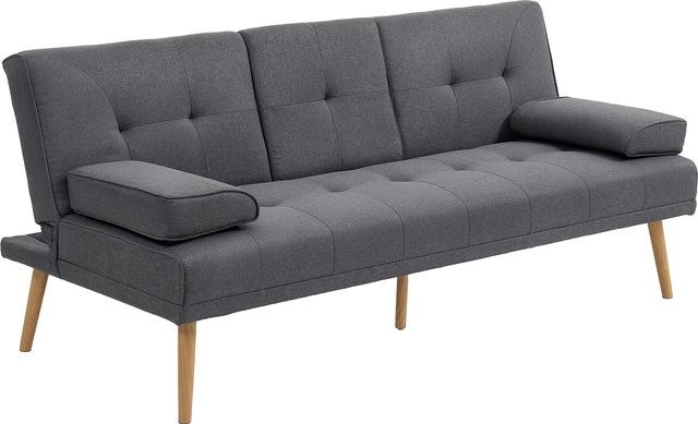 HOMCOM 3-Sitzer Schlafsofa in Leinenoptik mit klappbarem Tisch und Becherhalter, Skandi-Design, Grau, B: 181 cm, T: 95,5 cm, H: 72 cm - Bild 1
