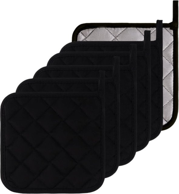 Untior Set mit hitzebeständigen Topflappen aus Baumwolle, quadratisch, B/B: 17,78 x 17,78 cm, Blau und Schwarz - Bild 1