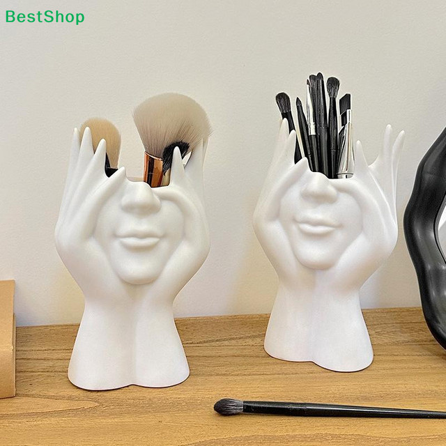 HNKMP Multifunktionaler Make-up-Pinselhalter und Büro-Organizer aus Keramik in Weiß - Bild 1