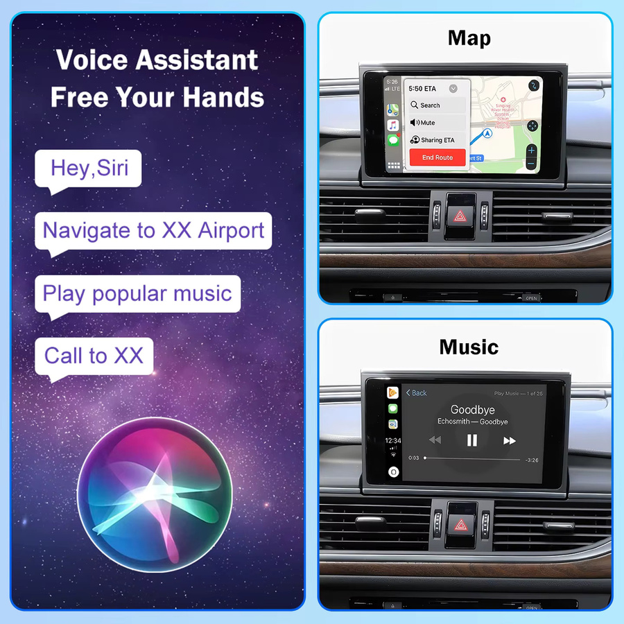WRWD Kabelloses CarPlay und Android Auto Interface für Audi A6L und A7 2012-2015, Upgrade für das 8-Zoll Original-Autosystem, Schwarz, mit Wi-Fi und Bluetooth - Bild 3