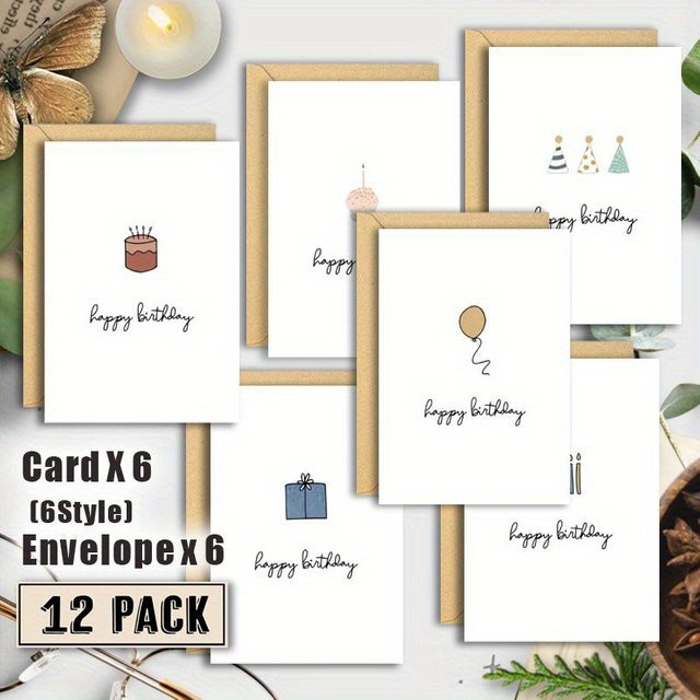 12er-Pack leere Grußkarten für Geburtstage und Feiern mit Umschlag in Weiß, minimalistisches Design aus Papier - Bild 1