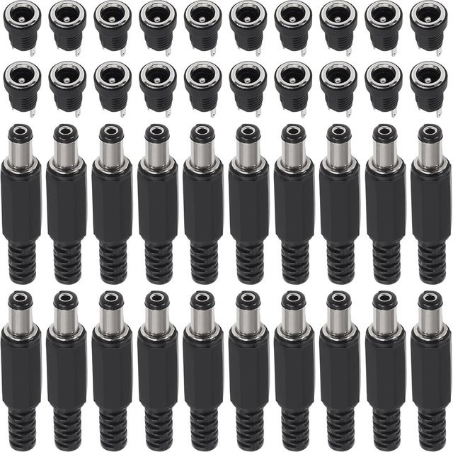 AOKIN 20 Paar DC-Netzteil Verbindungskabel Set, Stecker auf Buchse, Klinkenstecker für Panelmontage und Lötdraht, Schwarz, 5,5 x 2,1 mm - Bild 1