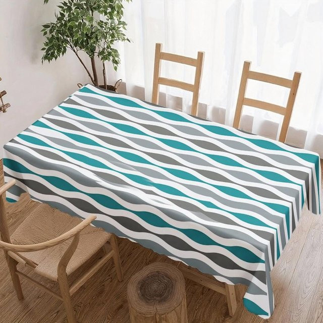 Wasserdichte und waschbare Rechteck-Tischdecke mit Wellen-Streifenmuster von JINGYUE Pet in Blau, B/T: 140 x 140 cm - Bild 1