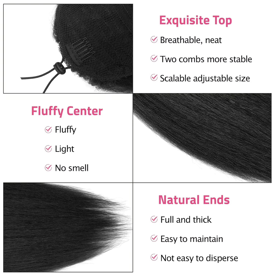 Dula A Hair Kinky Straight Echthaar-Pferdeschwanz-Verlängerung, Naturschwarz # 1B, Damen - Bild 5