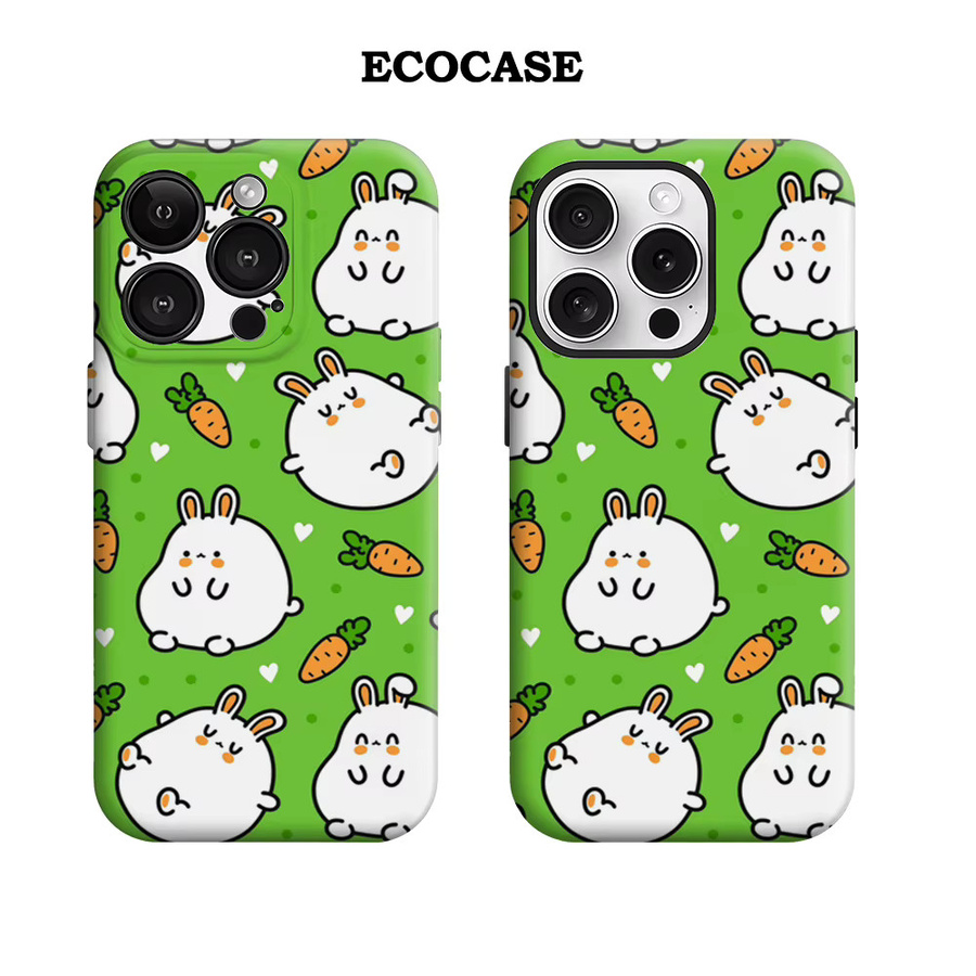 Potdemiel Handyhülle Chubby White Bunny & Carrot für iPhone 17 16 15 14 13 12 Pro Max Plus mit doppelschichtiger Rückseite in Weiß - Bild 2