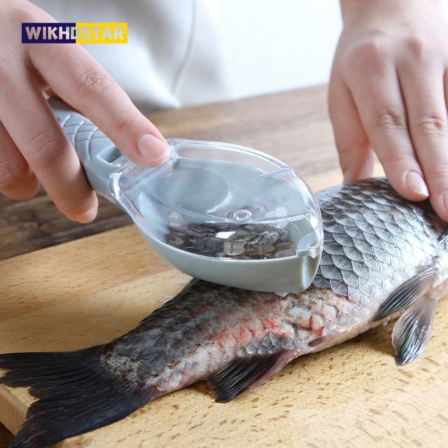 WIKHOSTAR Fischschuppen-Schaber und Fischhautbürste in Blau aus Kunststoff zur Reinigung von Meeresfrüchten - Bild 1