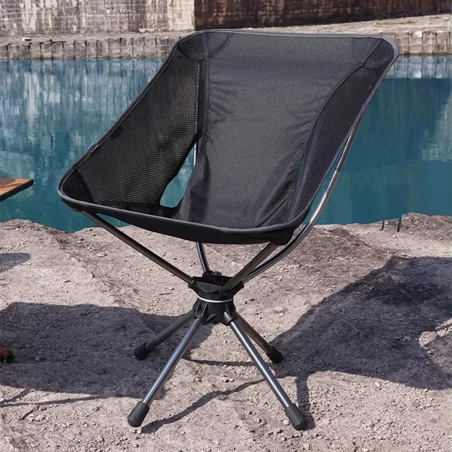 LIUSHADUOLA Tragbarer Camping-Drehstuhl aus Textilene und Metall in Schwarz - Bild 2